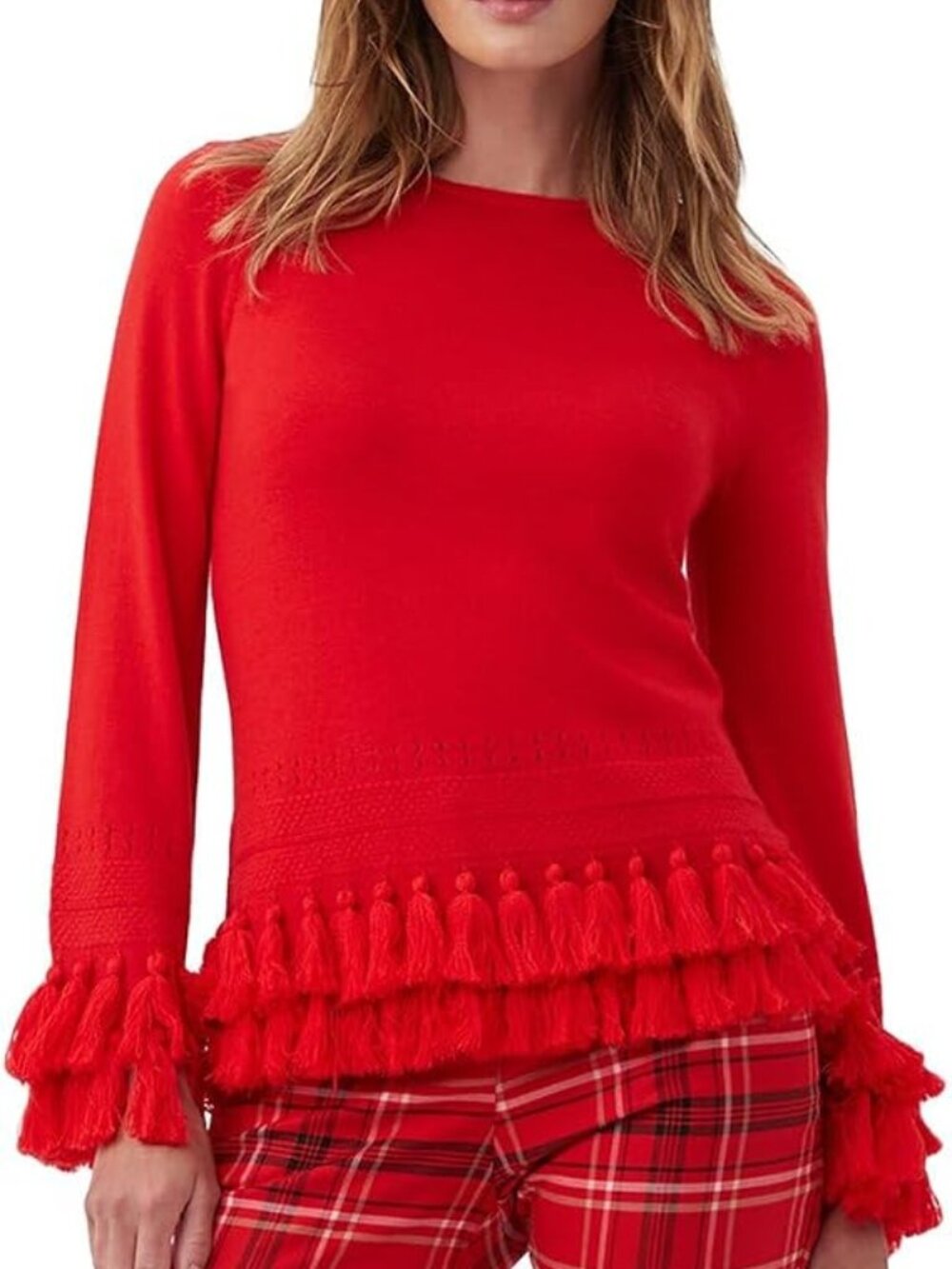 Trina Turk 'Koka' Tassel-Trim Merino Wool Sweater, Reina Red